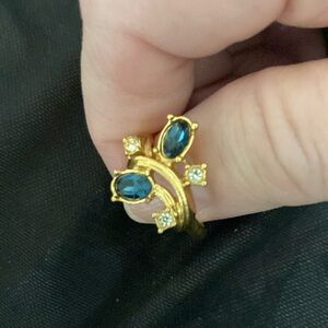 Vintage Blue & Rhinestone Cluster Ring